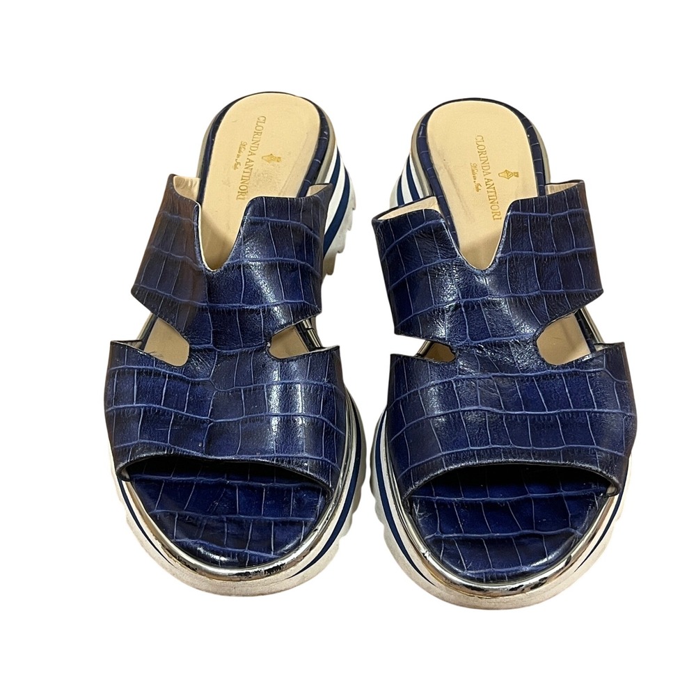 Clorinda Antinori The Marina Minimargh Navy Leather Platform Slide Sandals 40